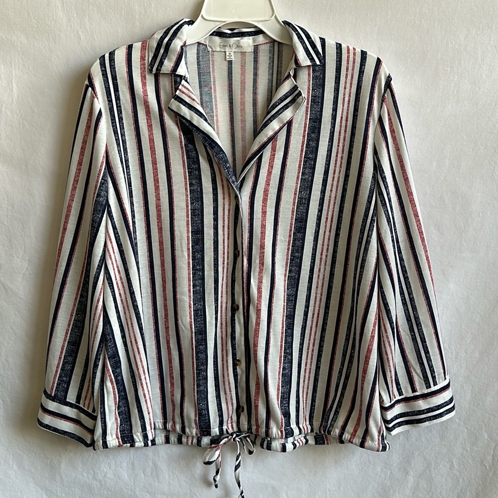 Eden & Olivia red, white, and blue button-down shirt, size M